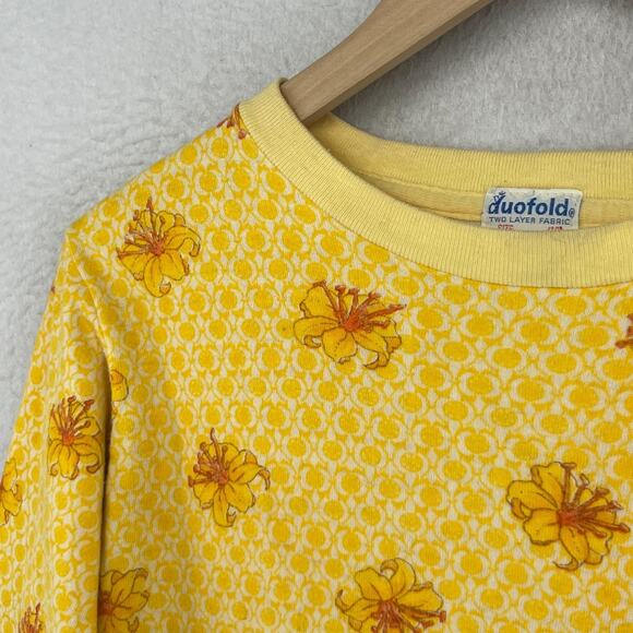 DUOFOLD Top Youth 18 2-Layer Baselayer Floral Thermal Wool Blend Yellow VTG - Picture 8 of 13